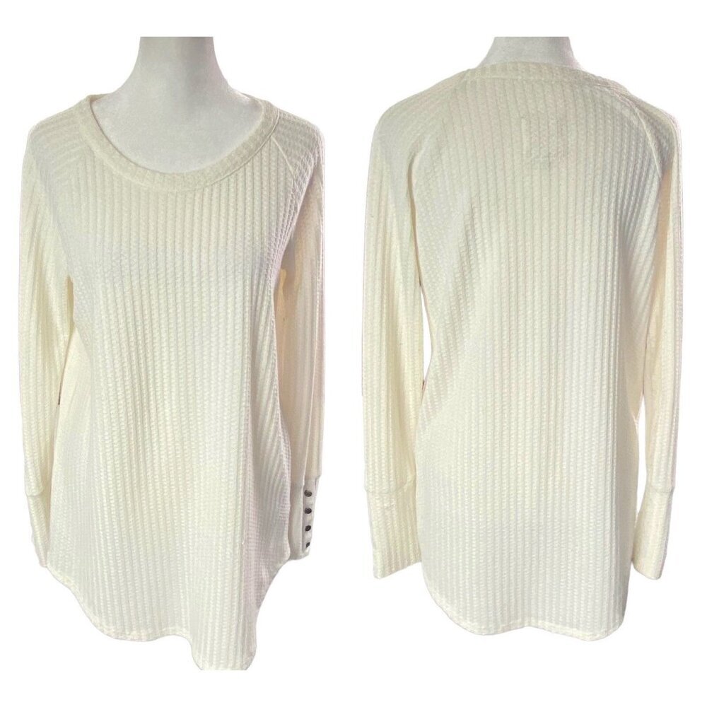 CHASER Women Pullover Thermal Sweater‎ Long Sleeve Sz M White Everyday 32-1